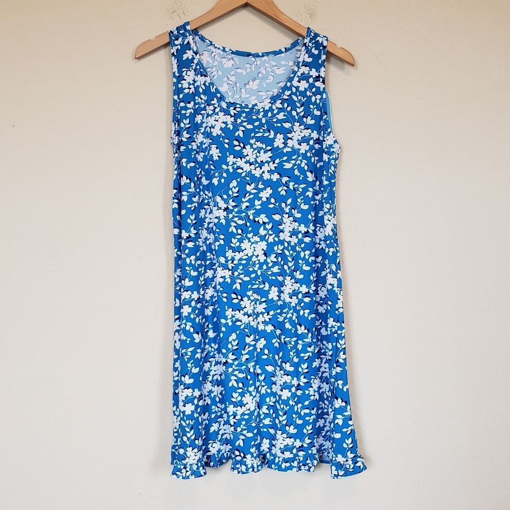 Draper James Blue Floral Ruffle Sleeveless Dress Women's Small Medium Casual